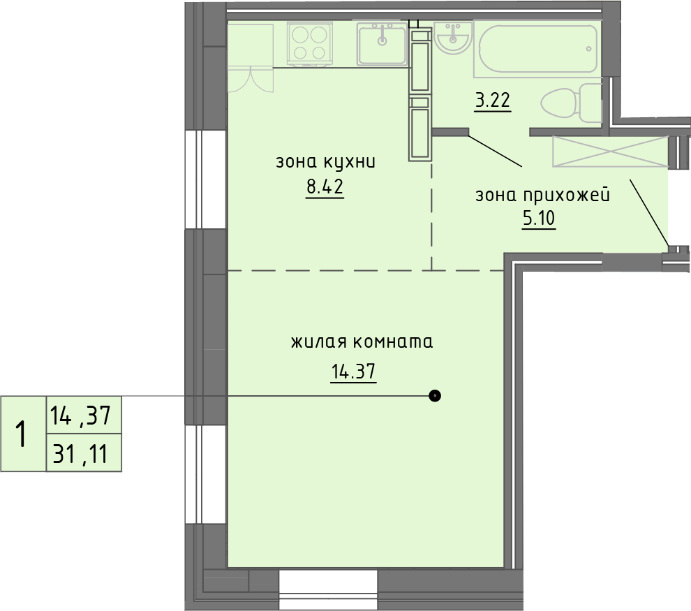 1-к квартира в ЖК «Левитана, 18а»